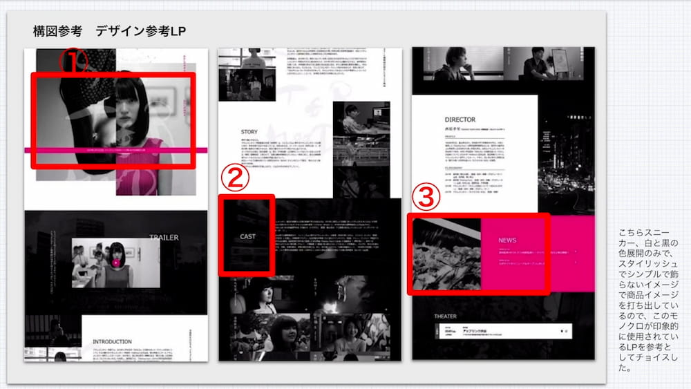 サンプル動画2で「構図」と「デザイン」を参考にしたランディングページ