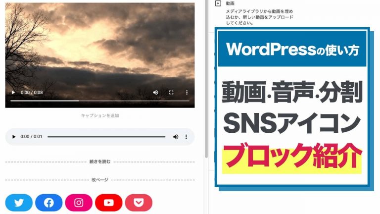 【WordPressの使い方】動画・音声・分割・SNSアイコン・ブロック紹介