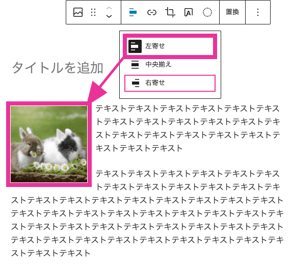 画像を小さくして左か右に寄せると、テキスト回り込みになる