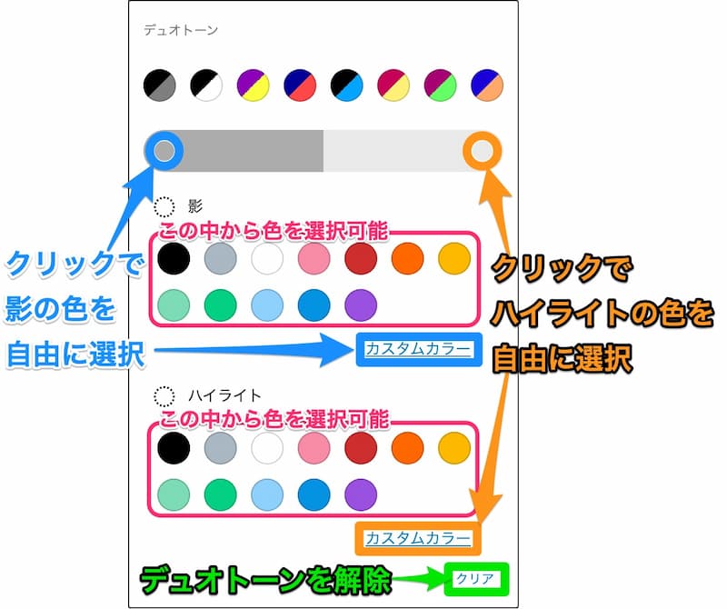 デュオトーンの配色選択方法