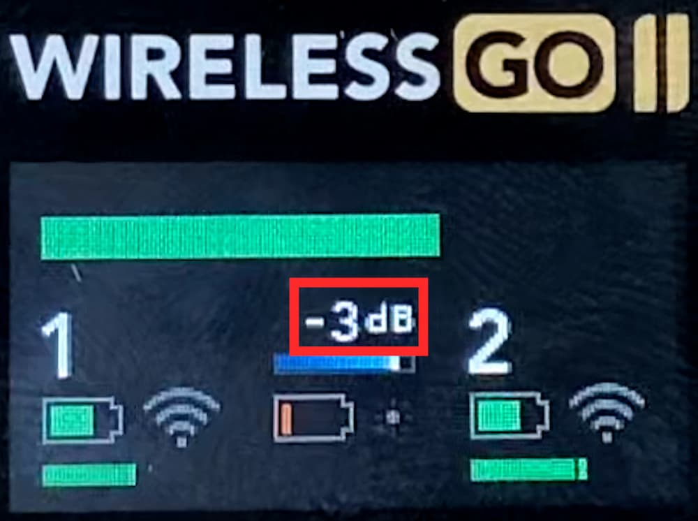 WIRELESS GOII 受信器側 液晶画面 音量表示 -3dB