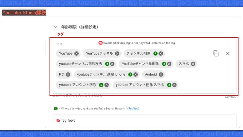 YouTube 動画の詳細 タグ