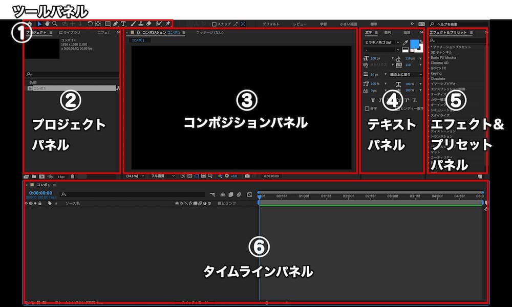 After Effects 各パネル名