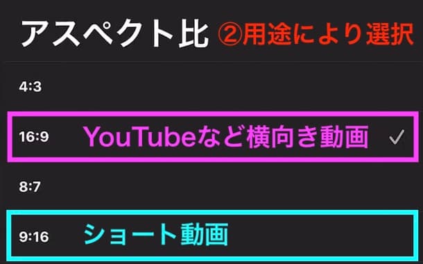 アスペクト比 設定画面