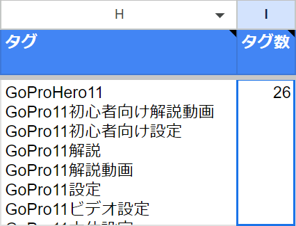 Googleスプレッドシート CSVカスタム例 タグ・タグ数