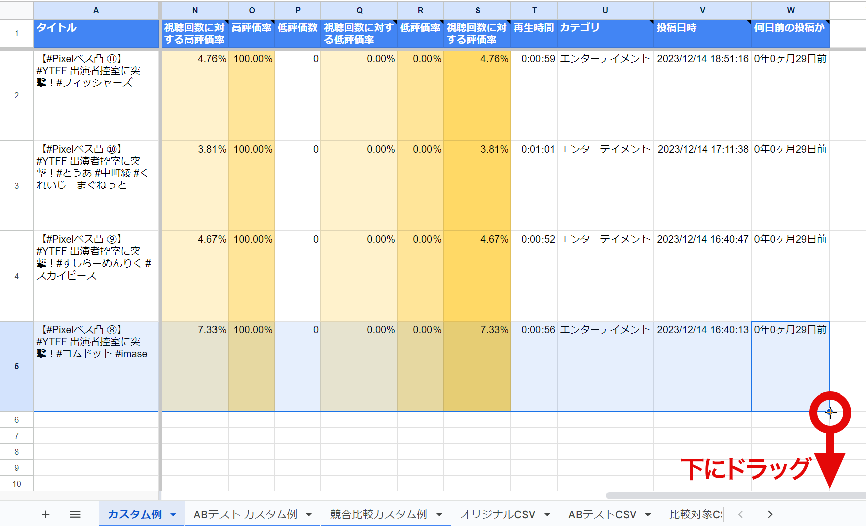 Googleスプレッドシート カスタム例 オートフィル