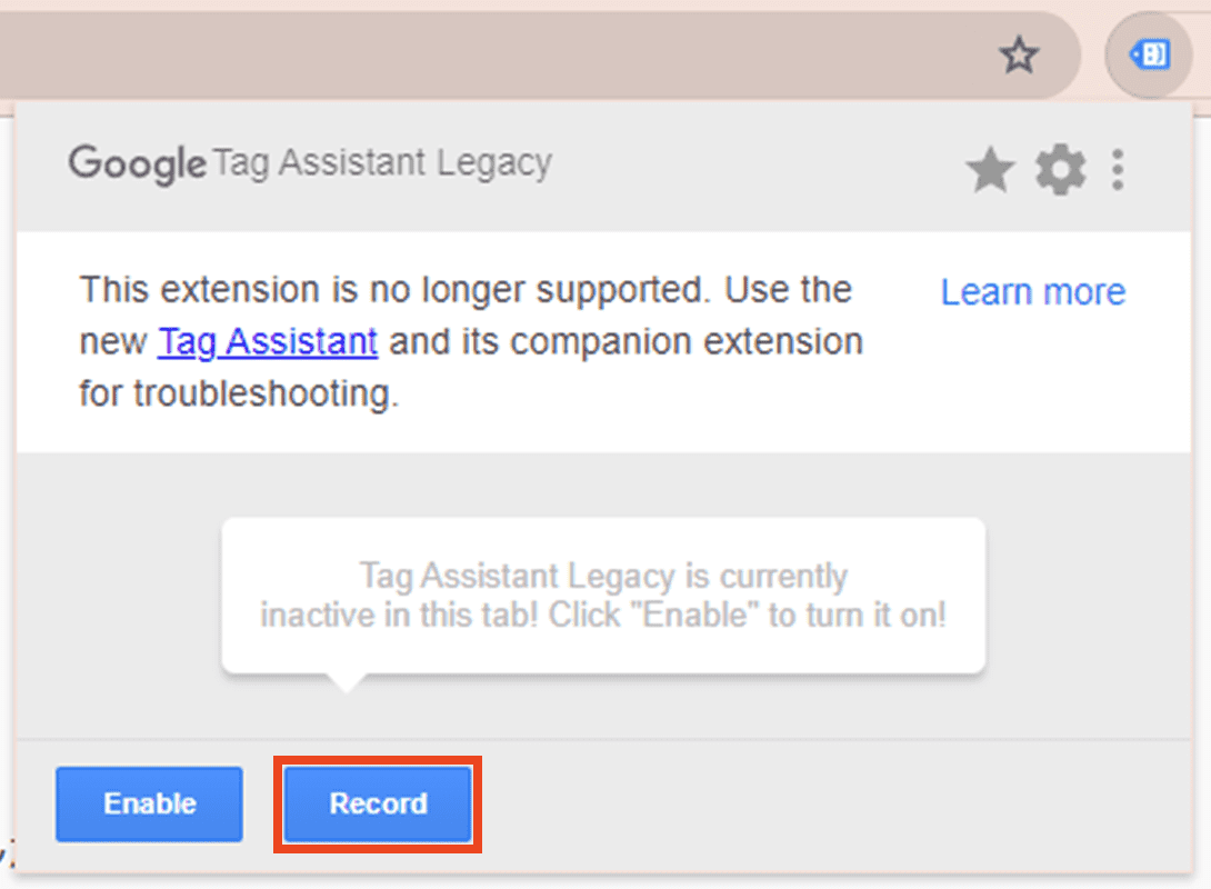 Tag Assistant Legacy Record