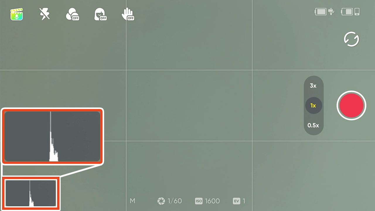 insta360 Flow Pro アプリ 一般設定 明るさヒストグラムON