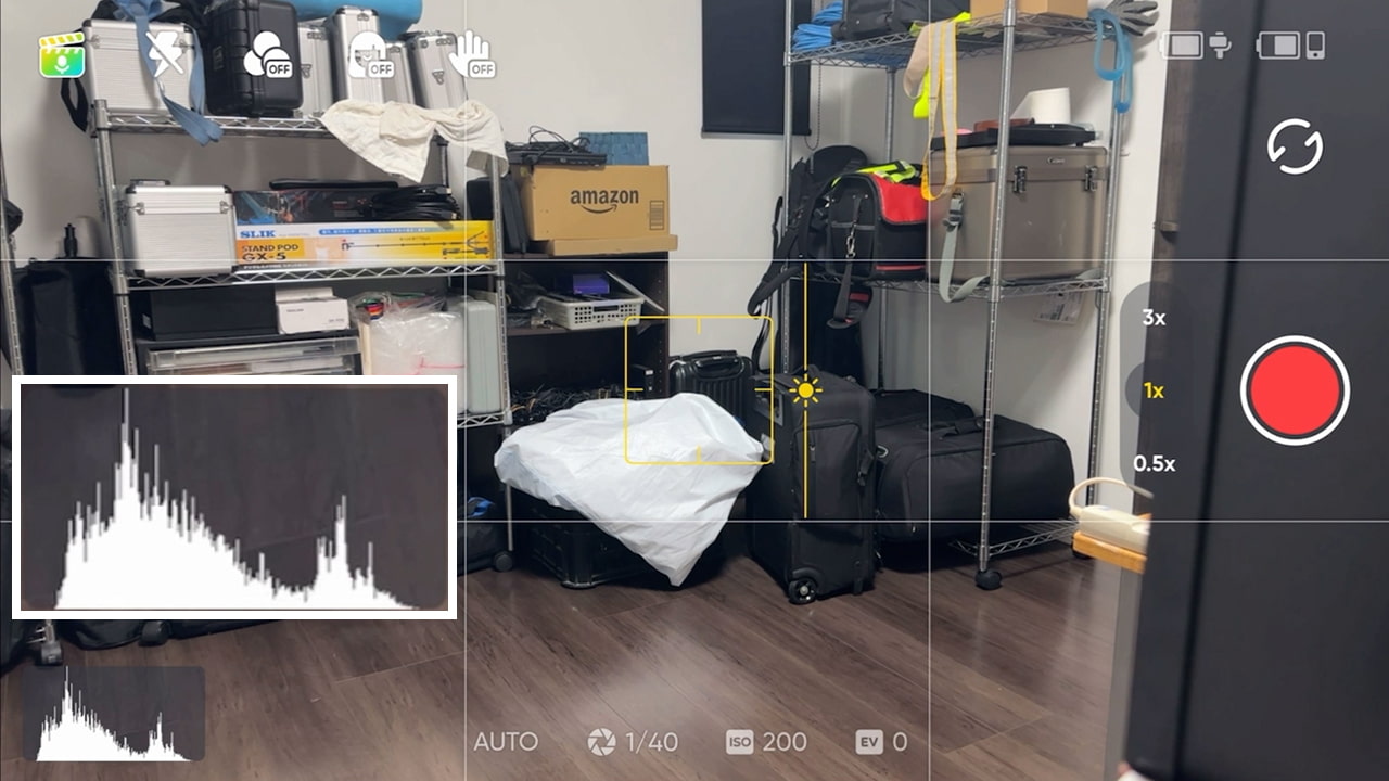 insta360 Flow Pro アプリ 明るさヒストグラム 適正な明るさの画面