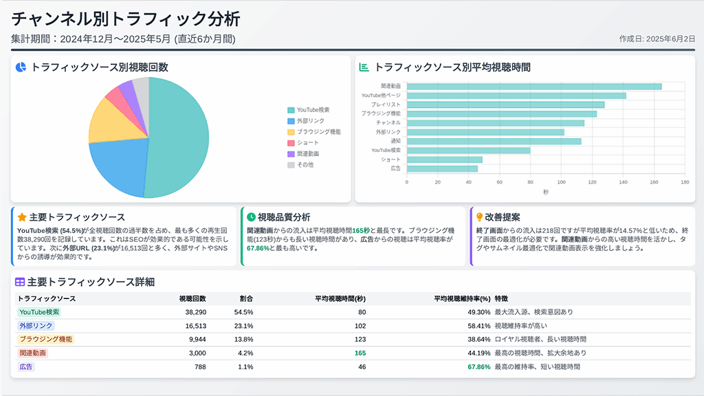 YouTube分析サンプル チャンネル別トラフィック