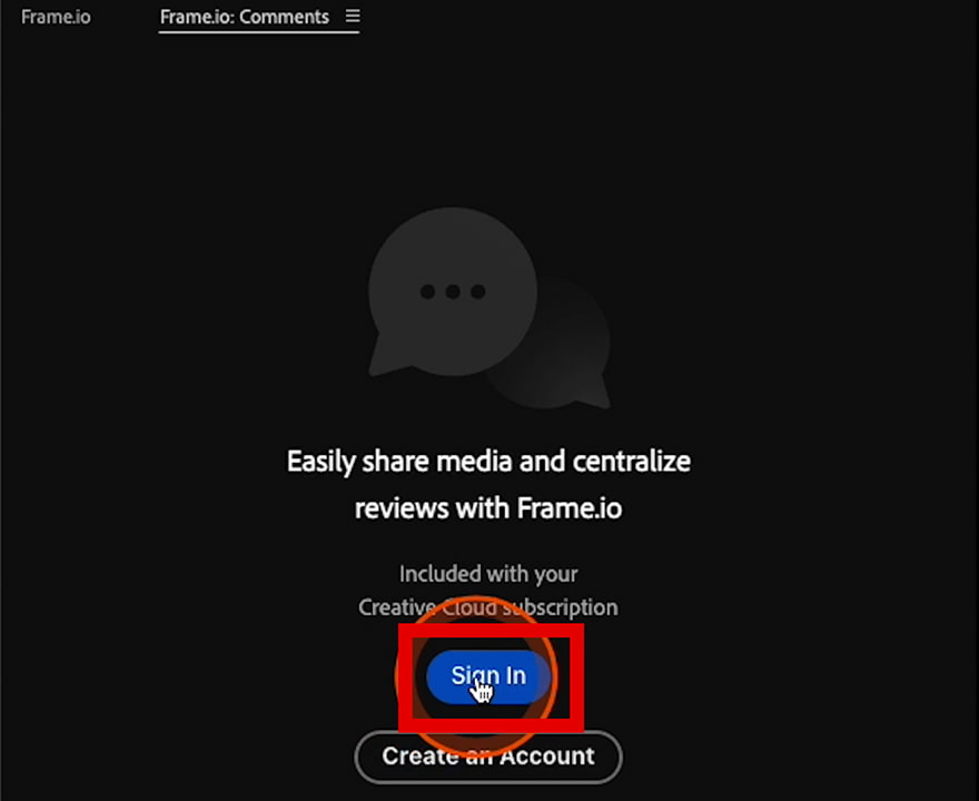 Frame.io Commentsパネル サインイン