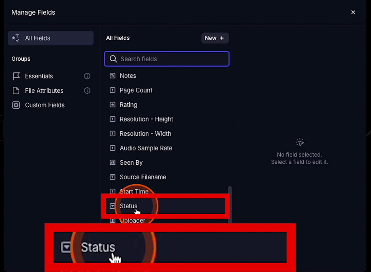 Frame.io Manage Fields Statusを選択