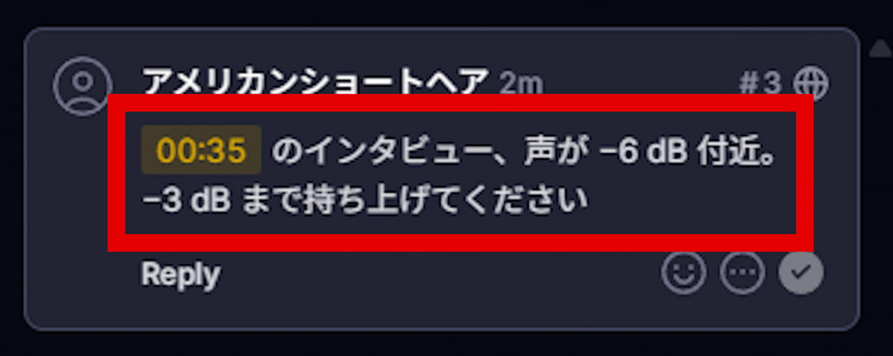 Frame.io 音量サイズの明確な指示例