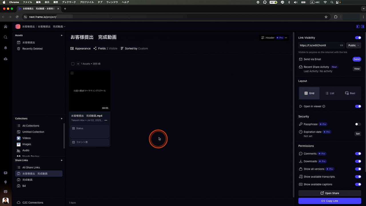 Frame.io 画面