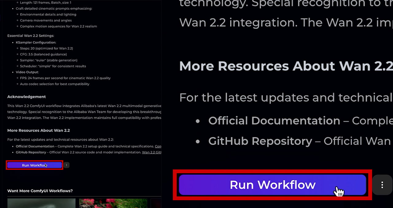 「Run Workflow」ボタン