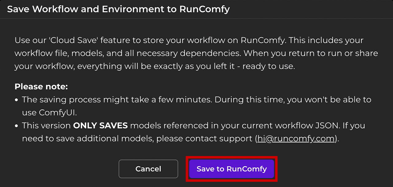 Save Workflow and Environment to Runcomfy