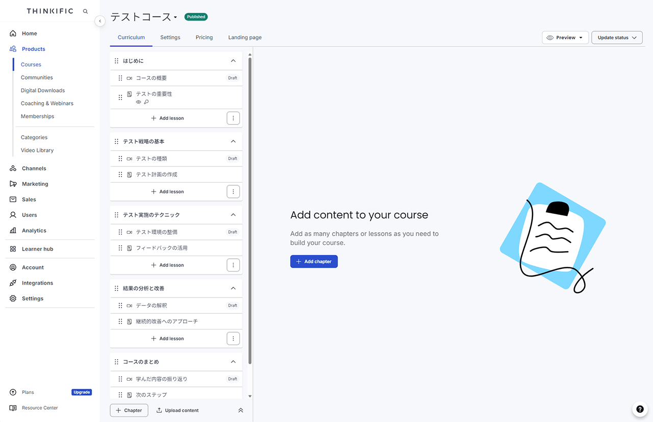 Thinkific 「テストコース」カリキュラム
