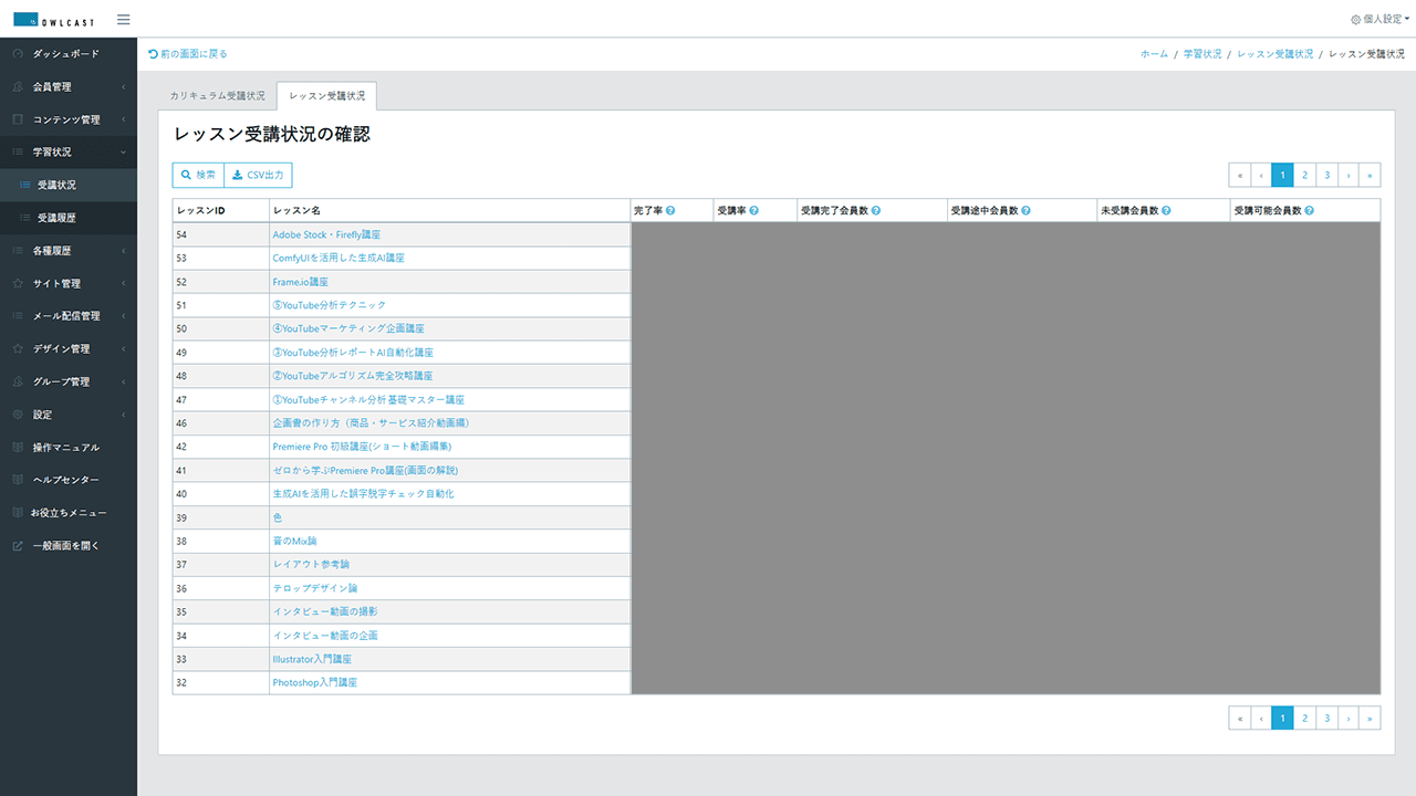 オウルキャスト レッスン受講状況の確認